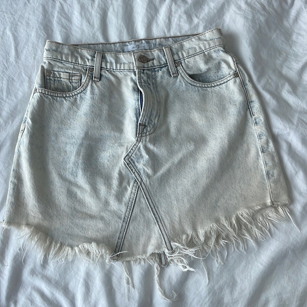 7 for All Mankind Light denim skirt, size 24.  Frayed at bottom.